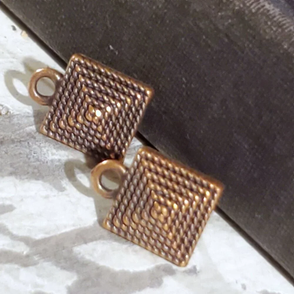 Avant Garde Antique Copper Egyptian Pyramid Dotted Earring Post Findings 10 pcs